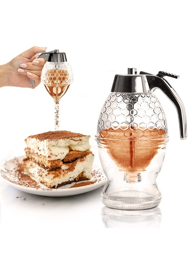 CLEVLI Honey Dispenser - No Drip Glass with Stand - Honey Jar - Clear Glass Honey Container with Dipper 8 Oz - Maple Syrup Dispenser - Honey Pot with Stand - Honey Bottle with Flip Top Lid - Image 4
